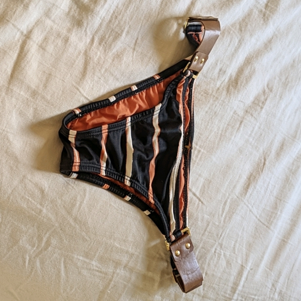 Vix Black and Brown Striped Bikini Bottom